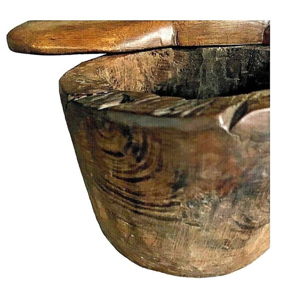 Burl wood Hand Carved Spice Box Early 19c Antique Pennsylvania Kitchenware - Picture 7 of 11